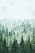 © Kassiopeia  - Venture into a serene pine forest illustrated in soft watercolor, featuring a misty atmosphere. The muted green and gray hues create a peaceful, modern ambiance, perfect for contemplation