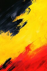 Poster - A dynamic background features a yellow gradient with striking black and red acrylic brushstrokes