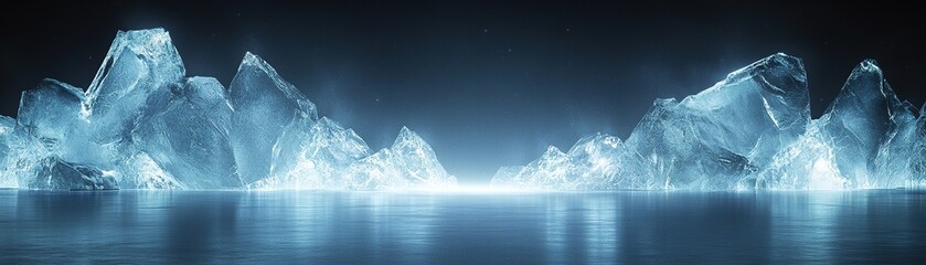 Poster - A luminous and abstract design features glowing ice-like textures, showcasing soft blue and white light reflections against a dark, clean surface. Ideal for text overlay or modern presentations