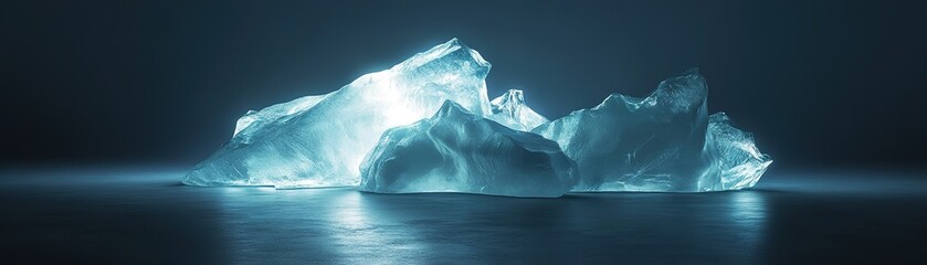 Poster - Illuminated ice-like formations emit soft blue and white light, creating a serene and calming atmosphere on a dark background. Ideal for modern design and overlays