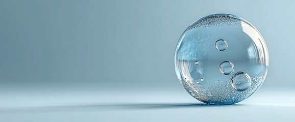 Aufkleber - Transparent glass sphere with bubbles on blue background.