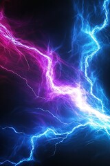 Poster - Vibrant lightning bolts in shades of blue, purple, and white electrify the dark background. The dynamic patterns create an energetic and engaging atmosphere perfect for various text overlays
