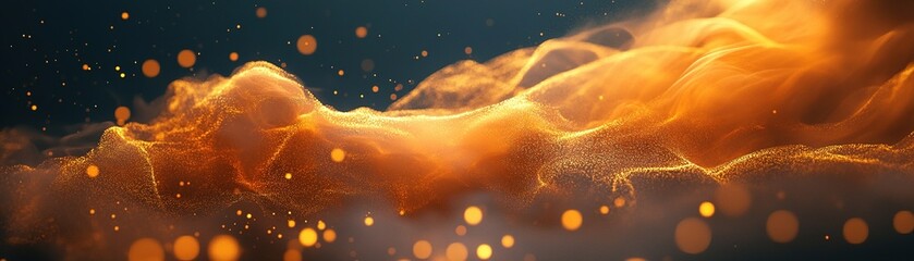 Canvas Print - A vibrant display of flowing orange smoke with soft glowing particles dances against a smooth dark surface, providing an impactful backdrop with space for textual content