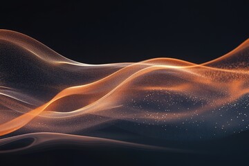 Poster - Soft orange smoke billows gracefully across a smooth dark surface, illuminated by glowing particles. This warm, dynamic abstraction provides ample space for text, enhancing visual appeal
