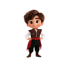 Adorable 3D Render of a Young Boy in Traditional Balkan Folk Costume