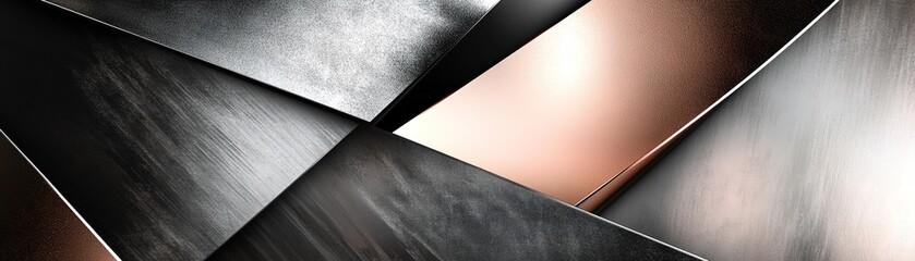 Poster - This modern abstract background showcases layered geometric shapes in matte and glossy silver, bronze, and black tones, offering stylish space for text overlay