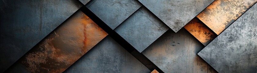 Poster - This abstract background features intricately layered geometric shapes with a mix of matte and glossy finishes. The metallic textures in silver, bronze, and black create a stylish and modern look