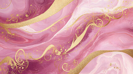 Sticker - Elegant pink and gold abstract marble painting, luxury wedding card, women's day background