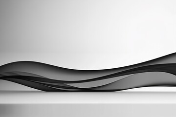 Poster - Soft flowing black smoke tendrils rise gracefully over a smooth white surface, creating an elegant contrast. The design offers ample blank space perfect for text overlay, enhancing visual appeal
