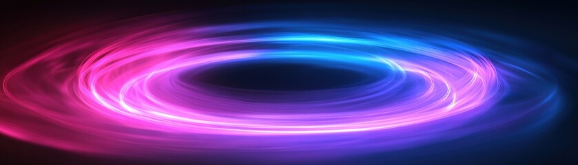 Poster - Abstract design features vibrant swirling neon light trails in blue, pink, and purple against a dark gradient backdrop, offering ample clean space perfect for text overlay