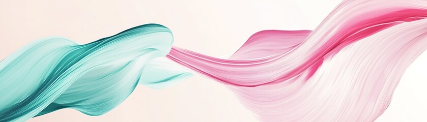Poster - Thick acrylic brushstrokes blend in flowing patterns, showcasing pastel tones of pink, lavender, and teal on a clean light background, suitable for text overlay