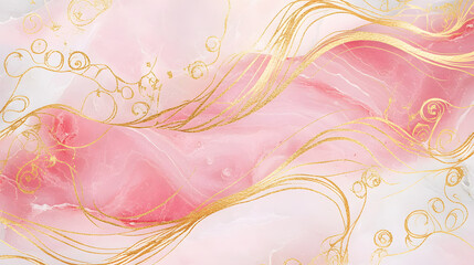Sticker - Elegant pink and gold abstract marble painting, luxury wedding card, women's day background