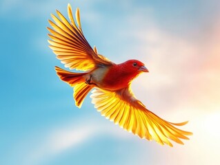 Sticker - Red and yellow bird in flight