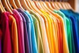 Fashion clothes on clothing rack - bright colorful closet wardrobe fashion hanger