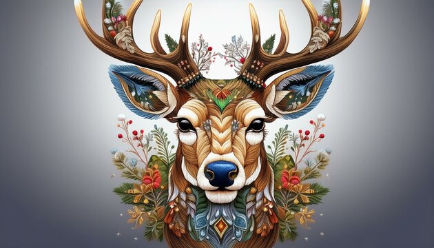 PNG Deer in embroidery style drawing antler animal. vector