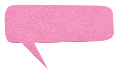 Poster - Pink blank cut out cardboard paper speech bubble with round rounded corners rough edges, copy space for text on transparent png background design element