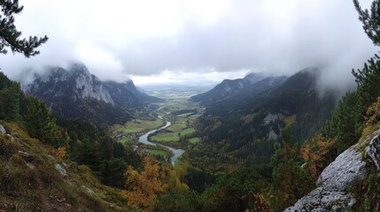 Canvas Print - Misty Mountain Valley Panorama