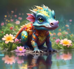 Wall Mural - Illustration of adorable baby dragon.