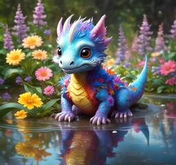 Wall Mural - Illustration of adorable baby dragon.