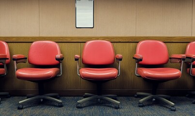 Poster - Red Office Chairs Waiting Room Interior Design