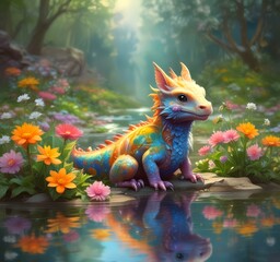 Wall Mural - Illustration of adorable baby dragon.