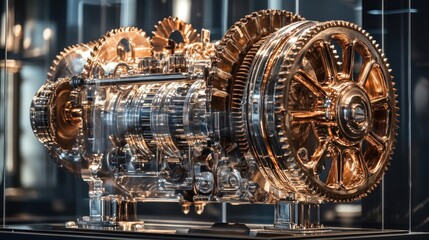 Poster - Intricate Mechanical Gear System in a Glass Display Case