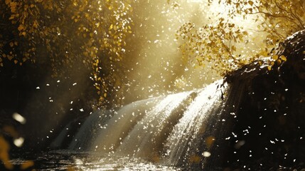 Sticker - Golden Waterfall in Autumn Forest