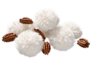 Divinity Fluffy pale divinity candy with crunchy pecans, floating on transparent backdrop.