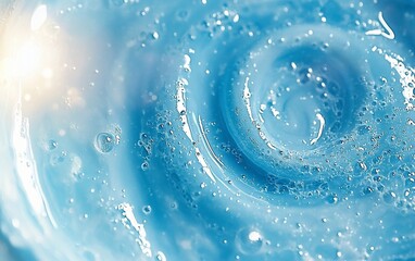 Fototapete - Abstract swirling blue liquid with bubbles.
