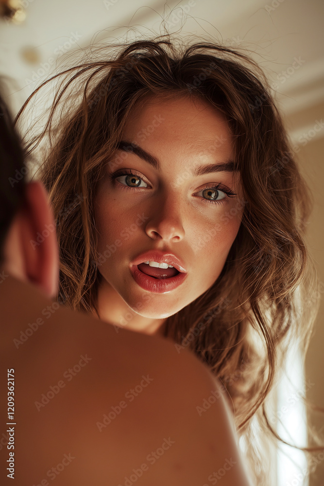 Erotic, sex, masturbation, cunnilingus, porn. Young woman having orgasm. Beautiful woman with