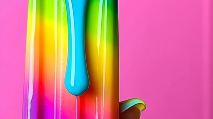 Poster - Person is holding a colorful ice cream stick with a rainbow swirl. The image has a fun and playful mood, and it seems to be a creative and artistic representation of a dessert