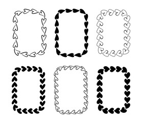 Poster - Love hand drawn vertical rectangle frames with Hearts. Set of black doodle romantic element textboxes Valentine's day Empty borders for text.