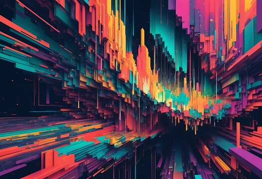 Abstract Colorful Geometric Extruded Shapes Design