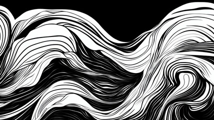 Wall Mural - black and white abstract wave illustration, fluid and dynamic lines, modern artistic expression, minimalist and elegant design