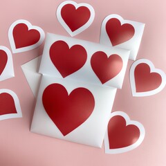 Poster - A bunch of red hearts are on a pink background