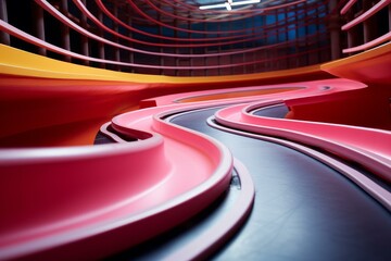 Poster - smooth pink slide winding through an abstract colorful space, creating a dynamic and surreal scene
