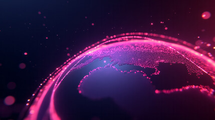 Poster - A vibrant rendering of a global network with curved lines connecting points across a 3D globe,
