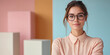 © Deja - Portrait of a young woman with glasses indoor studio fashion photography minimalist environment eye-level view youthful confidence