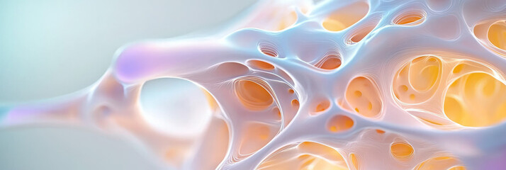 Poster - A 3D abstract sphere composed of interlinked nodes and flowing patterns, glowing softly on a neutral background,