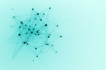Poster - A sleek abstract geometric network with interconnected lines and black nodes against a gradient blue background, emphasizing modern design,