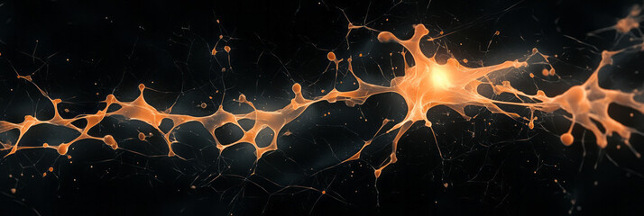 Poster - An intricate abstract network with black nodes connected by thin, glowing geometric lines on a dark charcoal backdrop,