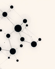 Poster - A futuristic abstract network design with black circular nodes and angular geometric connections in a monochromatic scheme,