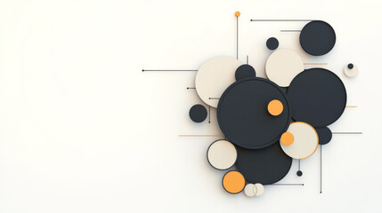 Poster - A contemporary abstract network with black circular nodes and angular geometric patterns, highlighted by metallic accents,