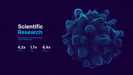 Aufkleber - Biology Cell Scientific Medical Research Background. Science Blue Cells Backdrop with Depth of Field Blur Particles Effect. Futuristic Plant Microbiology. Blue Virus Cells Vector Illustration.
