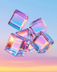 Poster - a dynamic array of colorful 3d glass cubes intersecting and overlapping, illuminated by a gradient b