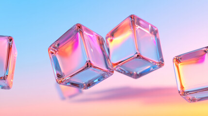 Poster - a mesmerizing scene of intricate 3d glass cubes with geometric patterns, set against a radiant gradi