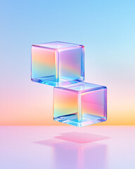 Poster - a captivating arrangement of floating 3d glass cubes with reflective surfaces, illuminated by a grad
