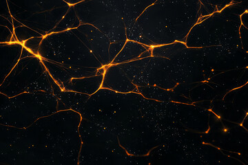 Poster - A striking abstract geometric network composed of vibrant yellow lines intricately connected on a deep black background, creating a mesmerizing visual effect,