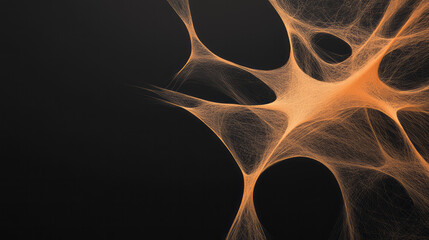 Poster - An intricate abstract geometric web of yellow lines creating a complex network on a smooth black background, symbolizing connectivity and technology,