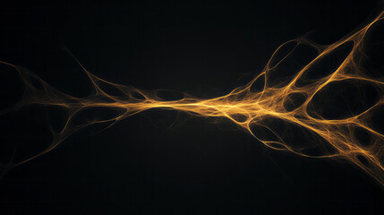 Poster - An intricate abstract geometric web of yellow lines creating a complex network on a smooth black background, symbolizing connectivity and technology,